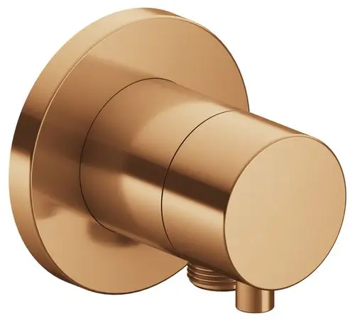 Keuco Absperrventil in runder Form mit Schlauchanschluss, Oberfläche in gebürstetem Bronze-Finish, zur Regulierung von Wasserflüssen in Sanitäranlagen.